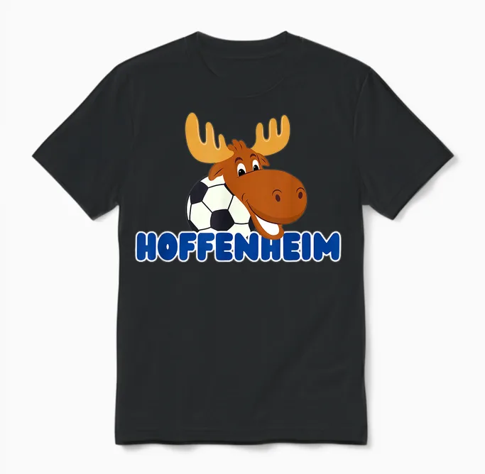 Hoffi Cute Elk for All Little Football Fans in Hoffenheim T-Shirt, Blue Unisex T-Shirt in Black