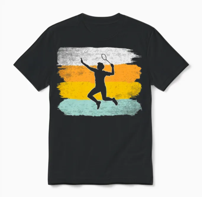 Badminton Retro Unisex T-Shirt in Black