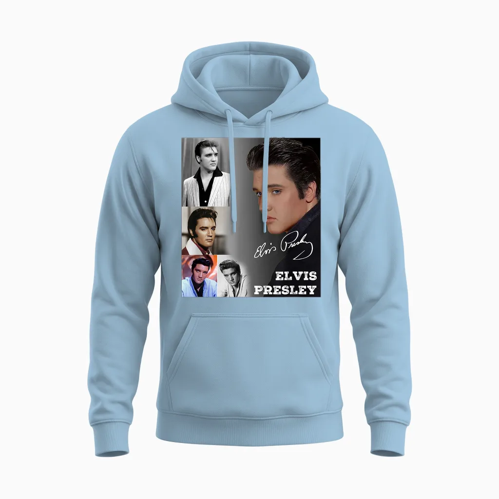Elvis Presley 005 T-Shirt, Black Unisex Hoodie in Light Blue