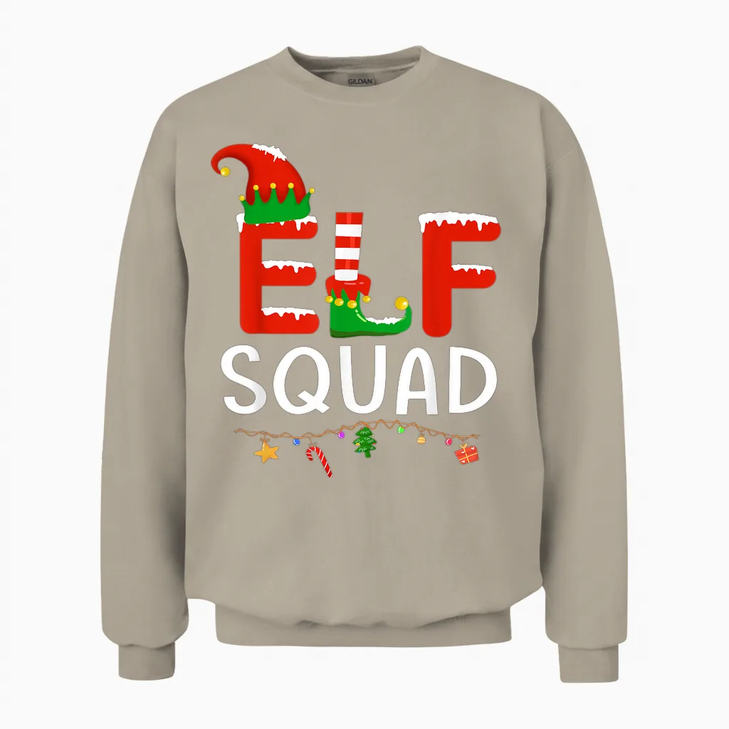 Elf Family Christmas Matching Pajamas Men Women Elf Squad Unisex Sweatshirt in Sand