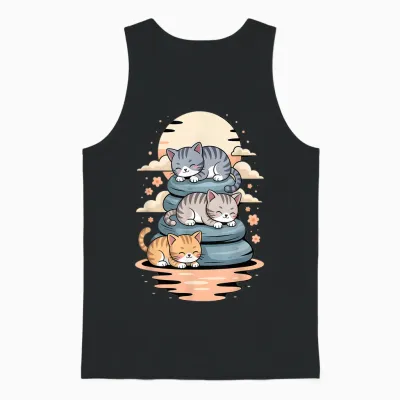 Japan Katzen Schlafen Anime Katze Kätzchen Kawaii Unisex Tank Top - Black