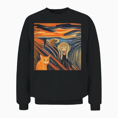 Sunset Scream Cat Mashup Unisex Sweatshirt - Black