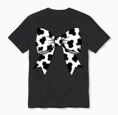 Cute Cow Pattern with Flirtatious Bow for Women and Girls T-Shirt, Black, S Unisex T-Shirt - Black