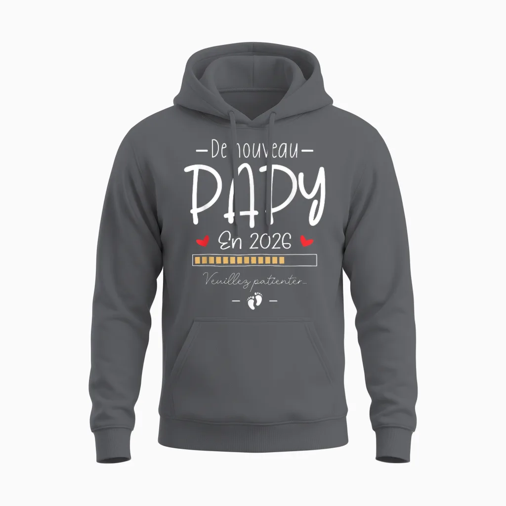 Humour Announcement Grandpa Pregnancy Grandpa Encore Papi 2026 Unisex Hoodie in Charcoal