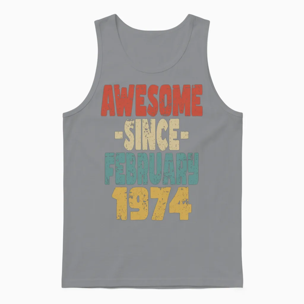 Awesome February 1974 Unisex Tank Top in Sport Grey