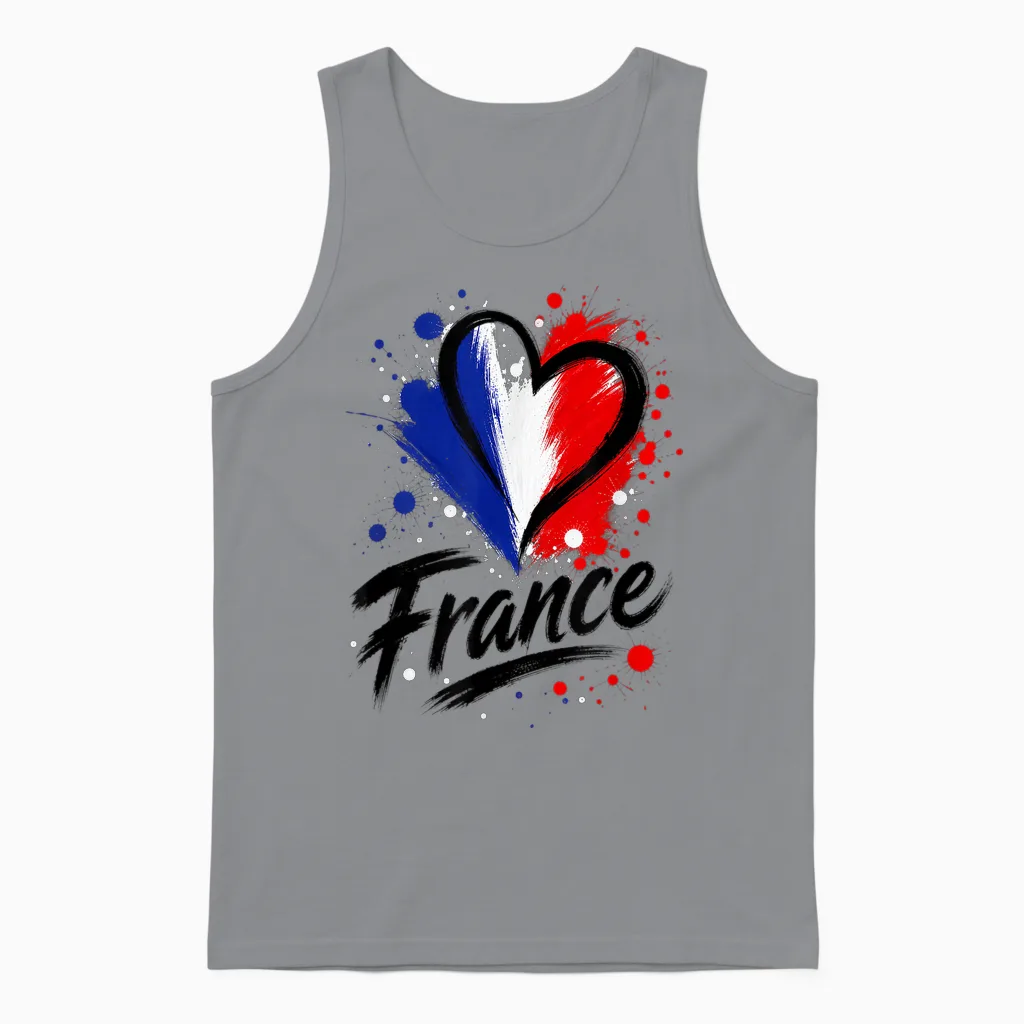 Beau Drapeau I Love France Vacation Travel Lovely Heart Unisex Tank Top in Sport Grey