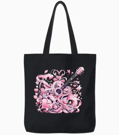 Retro Style Guitar for Guitarists Tote Bags - Black