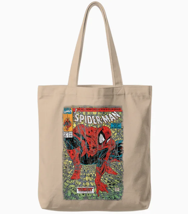 Marvel Comics Retro Classic Spider-Man Torment Distressed Tote Bags in Natural
