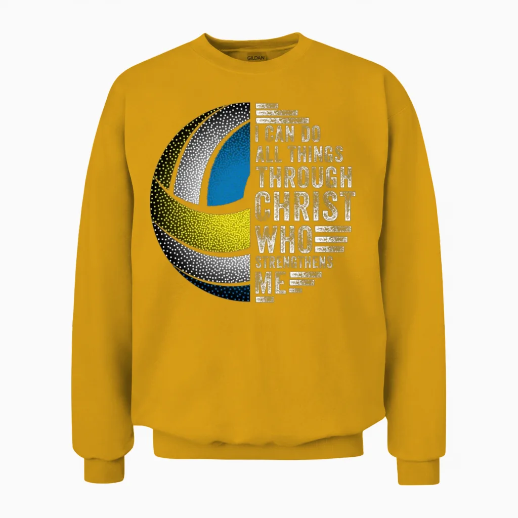 I Can Do All Things Through Volleyball Unisex Sweatshirt in Gold