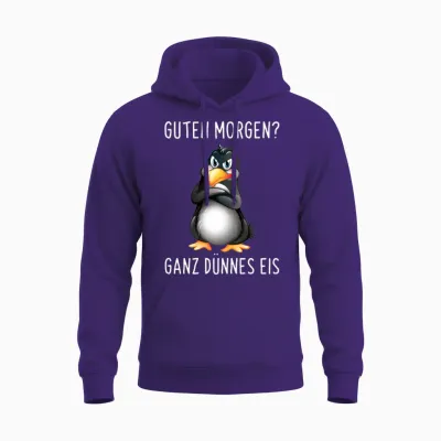 Guten Morgen? Ganz Thin Ice Cream Morgenmuffel Funny Penguin Long-Sleeved Shirt, Black, S Unisex Hoodie - Purple