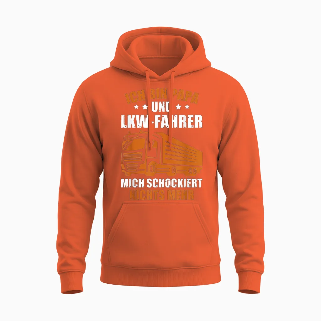 Trucker Father's Day Truck Driver I Am Dad and Truck Driver T-Shirt, Black Unisex Hoodie in Orange