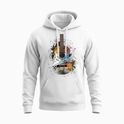 Guitar Player Guitarist Musical Notes Band Music Unisex Hoodie - White