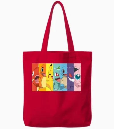 Pokémon Group Shot Poke Portrait Rainbow Tote Bags - Red