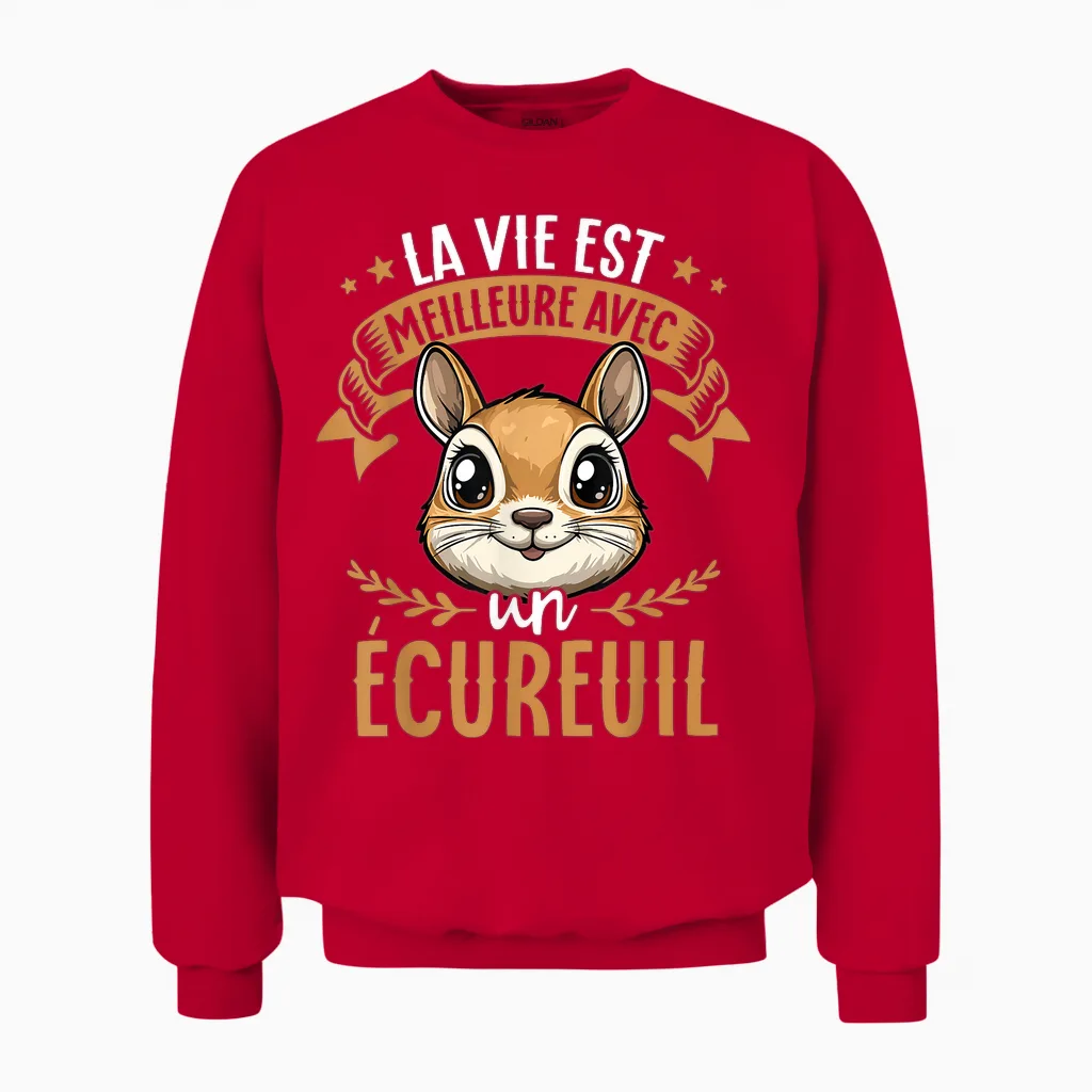 Je M'en Fous Je Suis Un Squirrel - ésquirrel Cute T-Shirt, Black, S Unisex Sweatshirt in Red