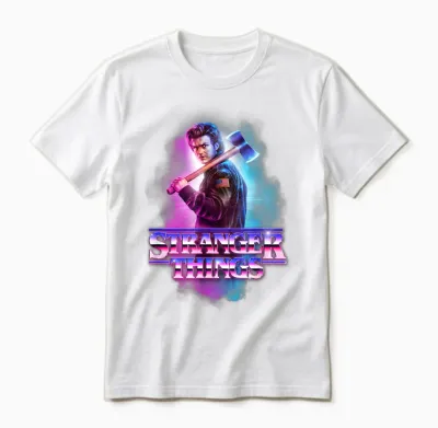 Stranger Things Steve Harrington Metal Burst T-Shirt, Black, S Unisex T-Shirt - White