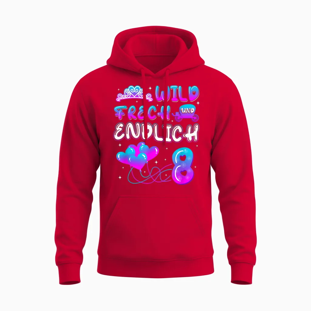 Wild Frech & Endlich 8 Jahre Alt Geburtstagsshirt Geburtstag Unisex Hoodie in Red