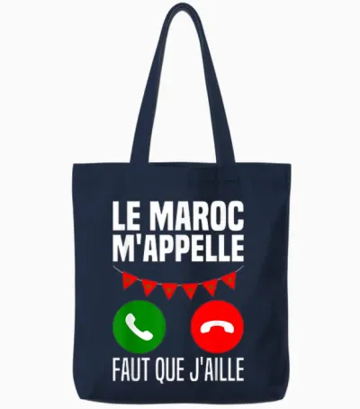 Morocco Calls Me Je Peux Pas Je Me Barre Au Maroc Flag T-Shirt, Black, S Tote Bags - Navy