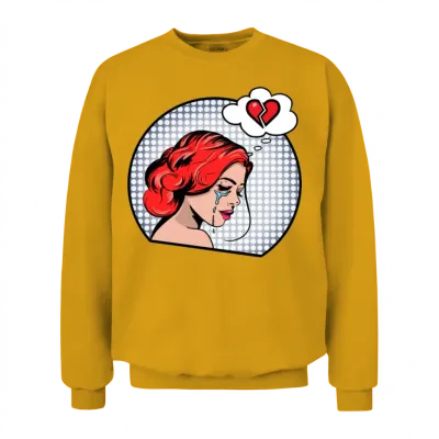 Pop Art Girl Crying T-Shirt, Retro Comic Unisex Sweatshirt - Gold