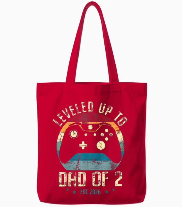 T-Shirt with German Text "ich Bin Zum Vater Von 2 Kinder Aufgestgestiegen 2026 Zum Papa Von Zwei Kindern Aufgestiegen" Tote Bags in Red