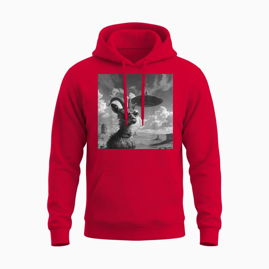 Ziegenbock Mit Ufo, Alien, Lustiges Ziegenbock Unisex Hoodie in Red