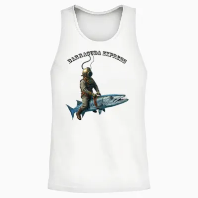 Vintage Helmet Diver Riding a Barracuda Fish Urm Unisex Tank Top - White