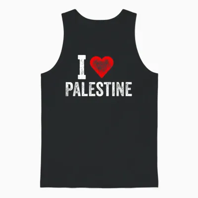 Funny Retro Design I Love Palestine with a Red Heart Unisex Tank Top - Black