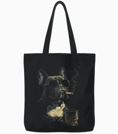 Französische Bulldogge Rauchende Zigarette Whisky Liebhaber Lustiger Hund Tote Bags - Black
