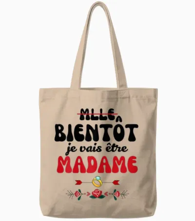 Evjf Mademoiselle Soon Je Vais être Madame Future Bride T-Shirt, White, Female X-Small Tote Bags - Natural