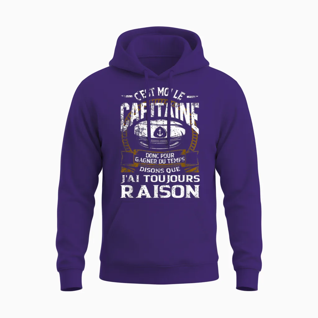 Captain Men's Boat Motor Gift T-Shirt, Black Unisex Hoodie in Purple