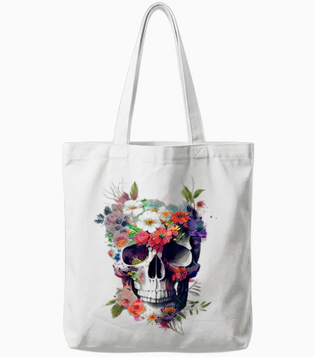Totenkopf Mit Blumen Tote Bags in White