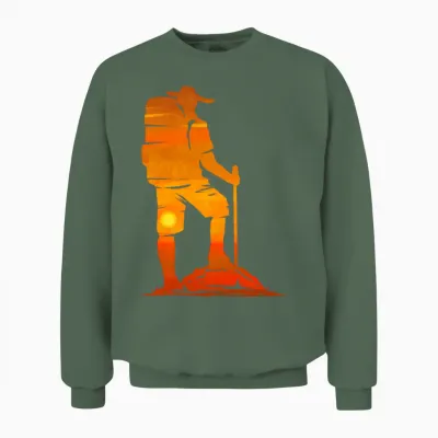 Backpacker in the Sunset While Hiking Unisex Sweatshirt - Military Green