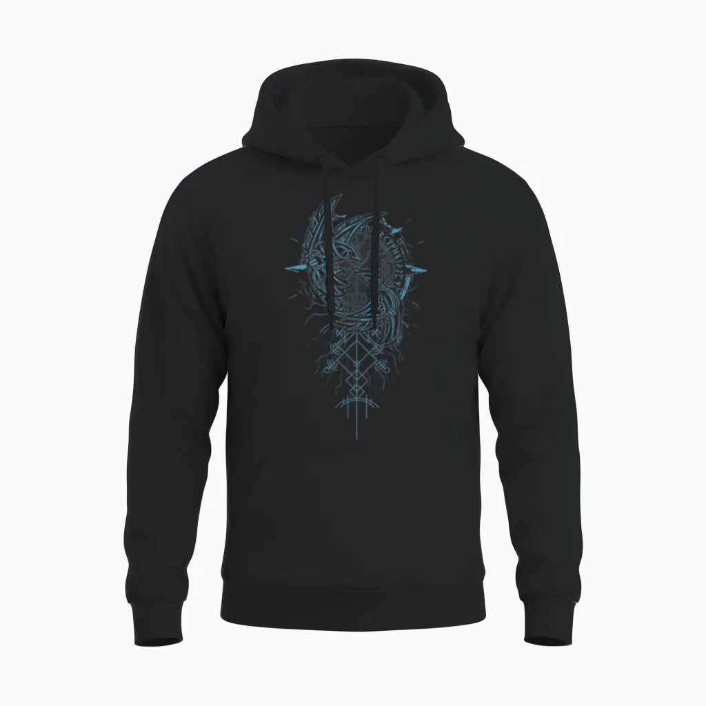 Walhalla Raven Odins Runes Nordic Compass Viking Unisex Hoodie in Black