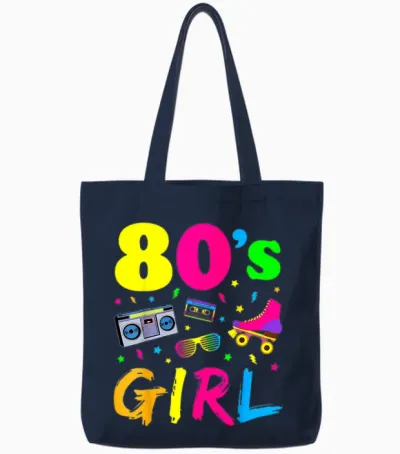 80s Party Theme Party Outfit Costume Vintage Retro T-Shirt, Black Tote Bags - Navy