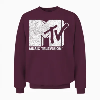 Mtv Classic Distressed Logo T-Shirt, Black Unisex Sweatshirt - Maroon