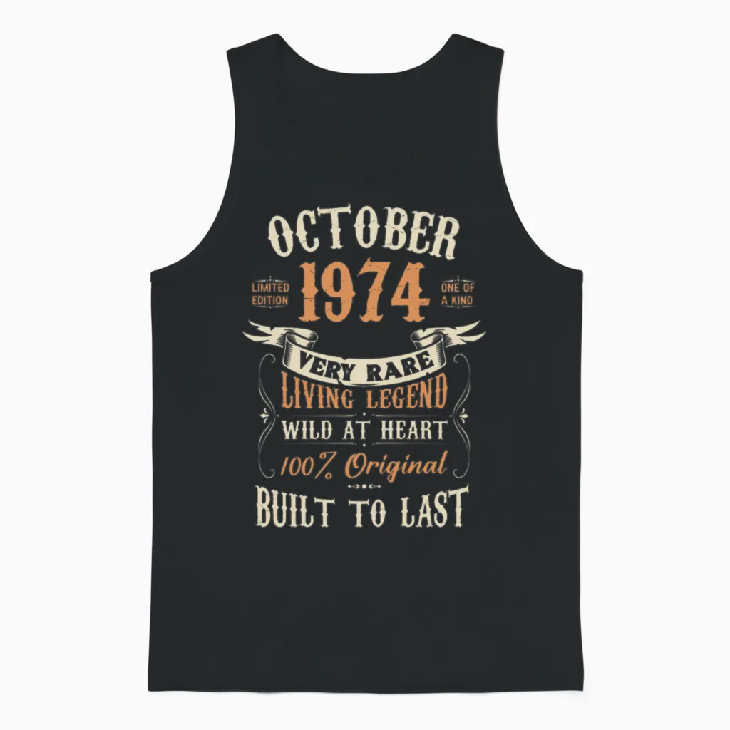 October 1974 Birthday Surprise Unisex Tank Top in Black