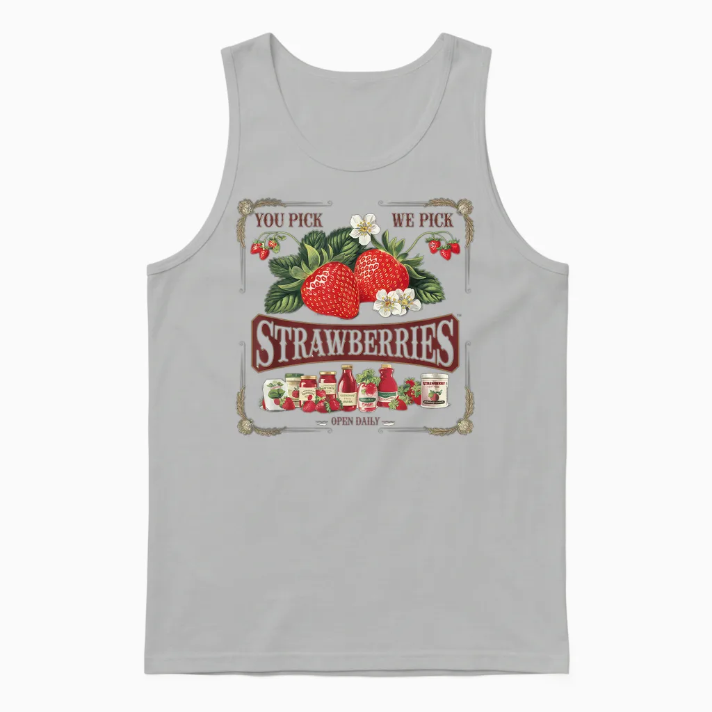 Erdbeeren Tshirt Farm Fresh Vintage Erdbeerbauern Unisex Tank Top in Ash