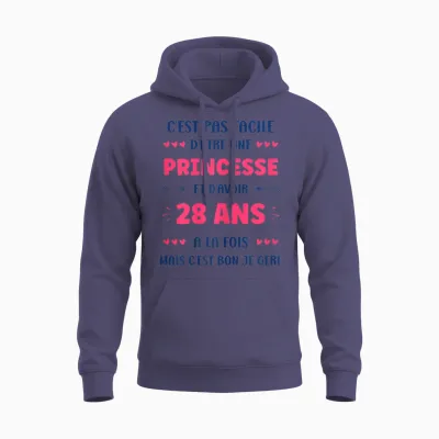 Funny Girl 28 Years Funny Princess Birthday 28 Years T-Shirt, White, Female X-Small Unisex Hoodie - Heather Sport Dark Navy