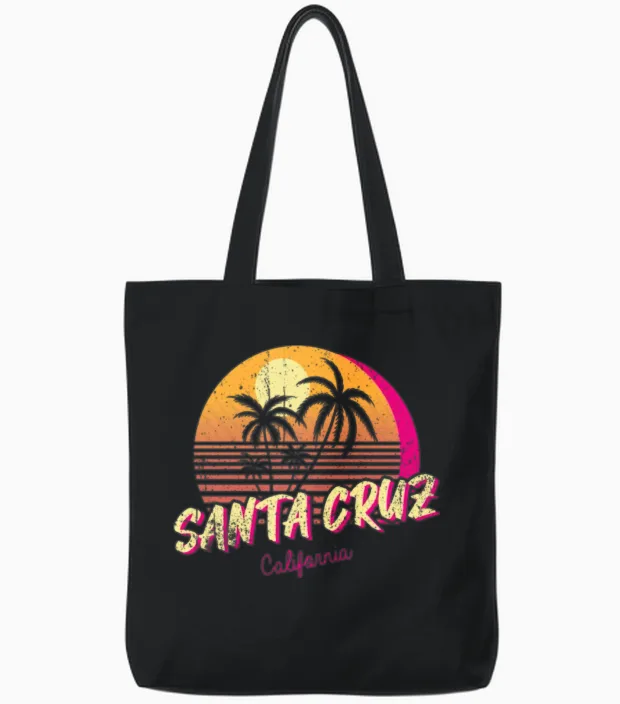 Retro Santa Cruz California Christmas Tote Bags - Black