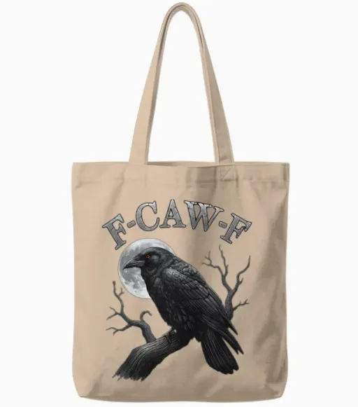 F-Caw-F Black Crow Pun Funny Bird Cawing Tote Bags in Natural