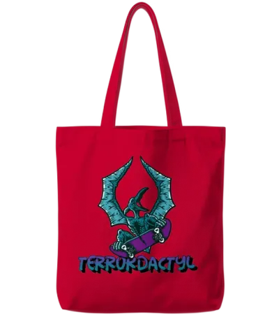 Terrordactyl Scary Pterodactyl Skateboarding Horro Tote Bags - Red