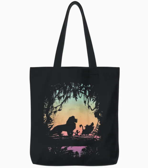 Disney the Lion King, Group Photo, Jungle Silhouette T-Shirt, Black, S Tote Bags in Black