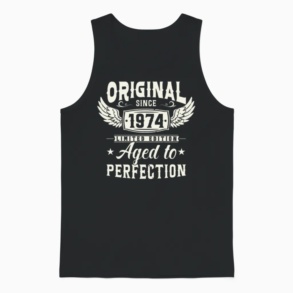 Vintage 1974 Birthday Gift Unisex Tank Top in Black