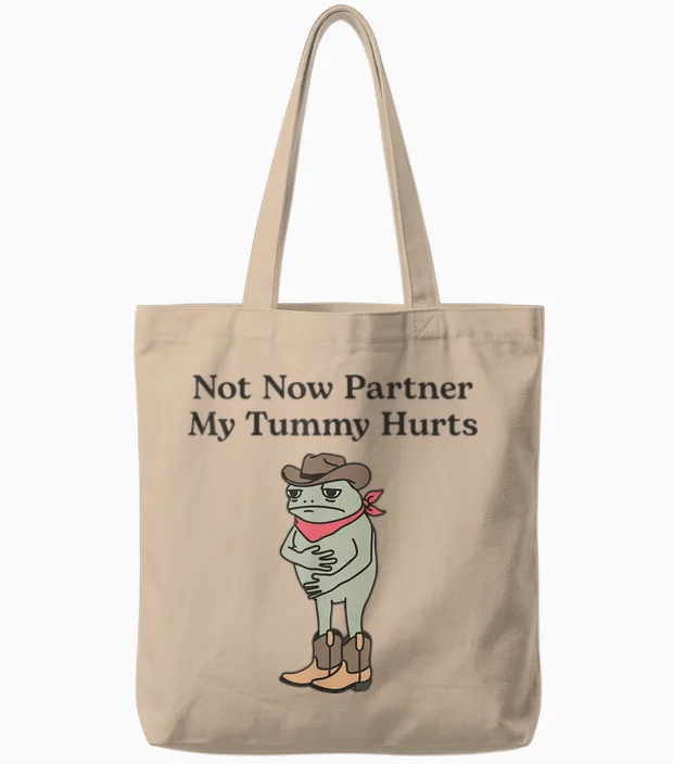 Funny Western Cowboy Ibs Frog Not Now Partner My Tummy Hurts Tote Bags in Natural