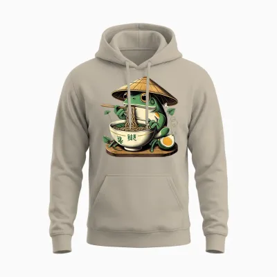 Frog Eating Ramen Kawaii Neko Japanese Noodles Anime Lovers Unisex Hoodie - Sand