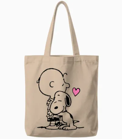 Snoopy Charlie Hug Tote Bags - Natural