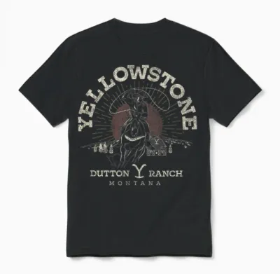 Y Yellowstone Dutton Ranch Roping Riding T-Shirt Black Unisex Adult S Eu Small Classic Short Sleeve Unisex T-Shirt - Black