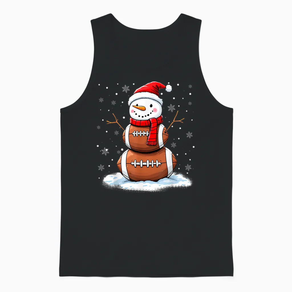 Christmas American Football Snowman Xmas Sport Men Boys Unisex Tank Top in Black