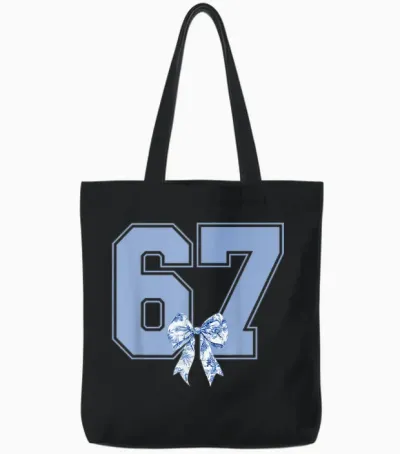 67 Meme Coquette Toile Blue Bow Funny Six Seven Girls Tote Bags - Black