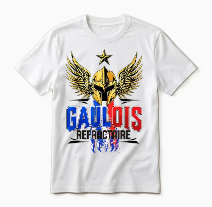 Gaul Refractaire - Patriotic Humour and French Pride T-Shirt, Black, S Unisex T-Shirt in White