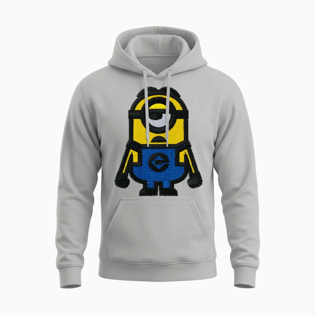 Minions Embroidery Unisex Hoodie in Ash